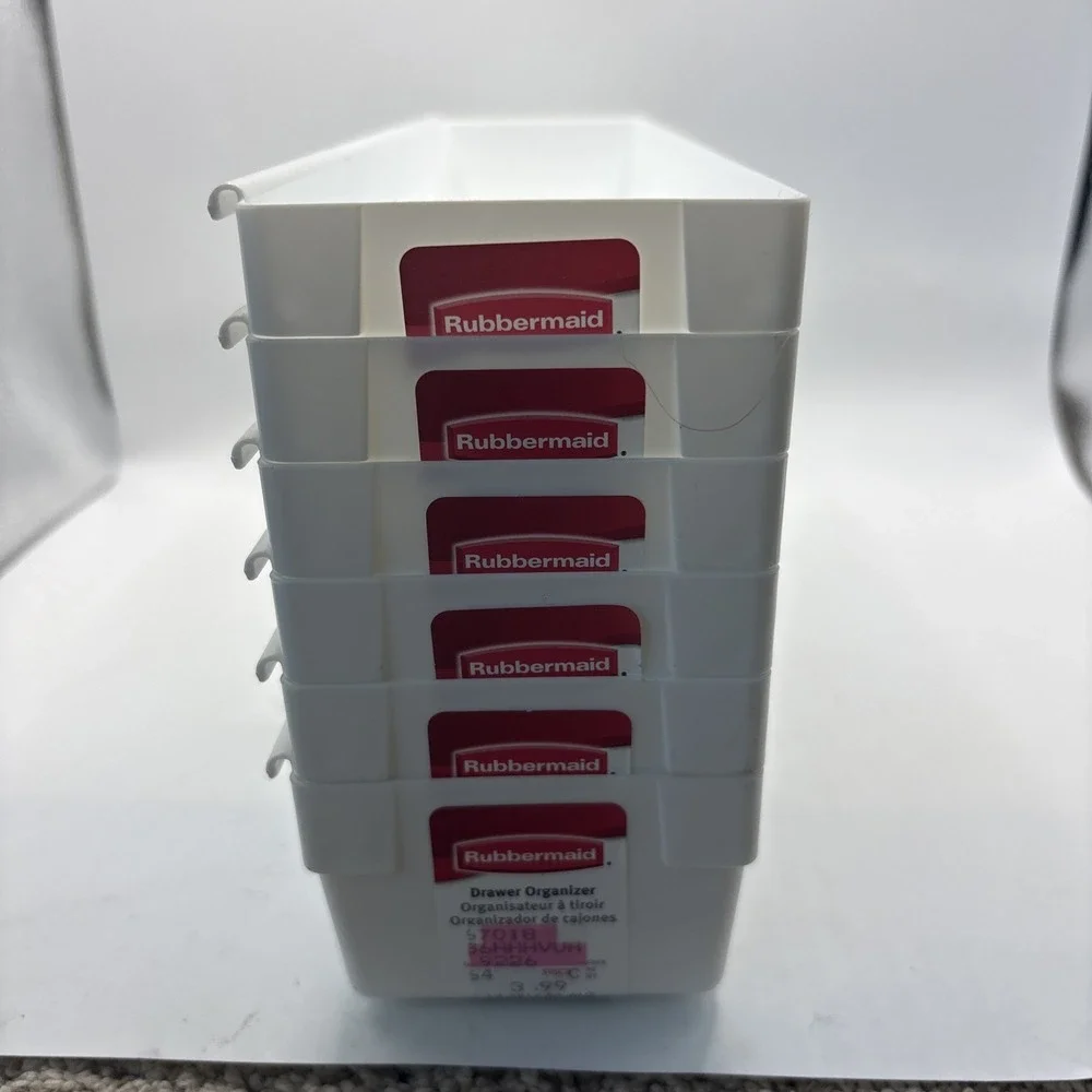 Vtg 6x Rubbermaid Interlocking Drawer Organizers L3-2912 12 x 3 x 2 White NEW